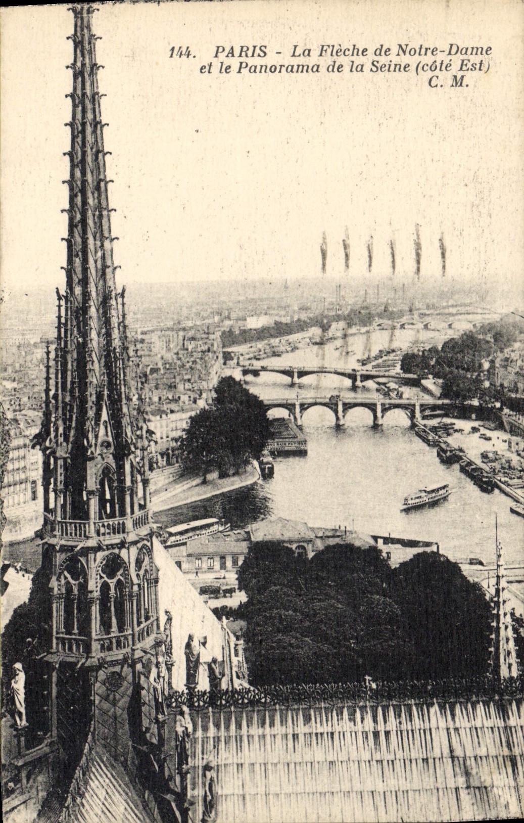 CPA Paris La Fleche de Notre Dame et le Panorama de la Seine cote Est 