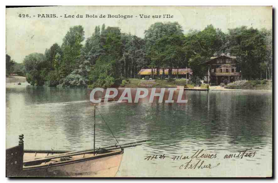 Paris - Lac du Bois de Boulogne - Vue sur l'Île — éditeur CPAPHIL, n° 426
