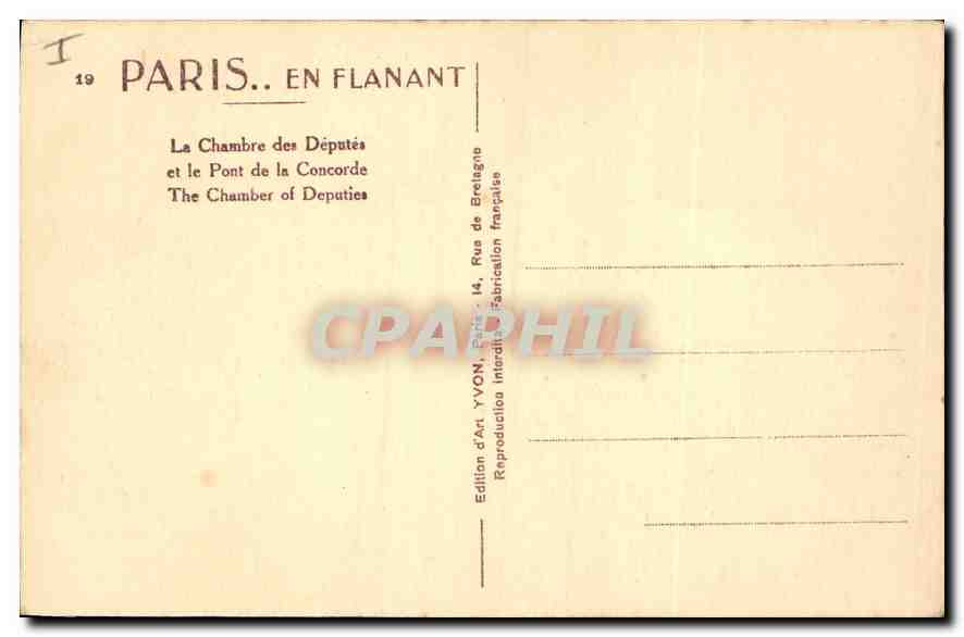 CPA Paris La Chambre des Deputes et le Pont de la Concorde  — Rückseite