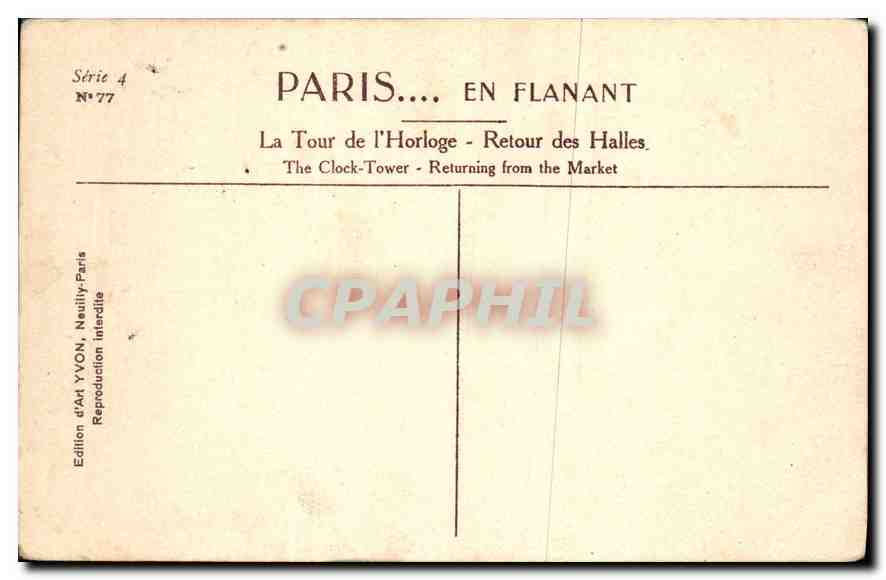 CPA Paris La Tour de l'Horloge Retour des Halles  — Rückseite