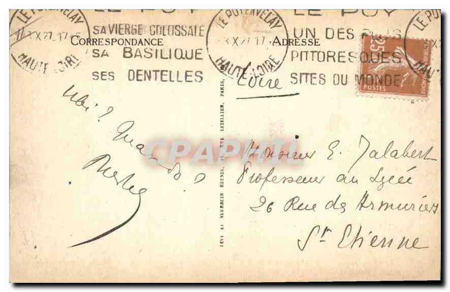 CPA Le Puy Vue prise de la Cote Rochearnaud  — Rückseite