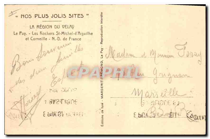 CPA Le Puy Les Rochers St Michel d'Aiguilhe et Corneille ND de France  — Back