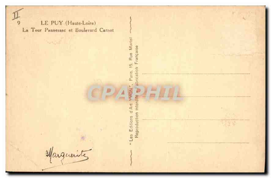 CPA Le Puy Haute Loire La Tour Pannessac et Boulevard Carnot  — Back