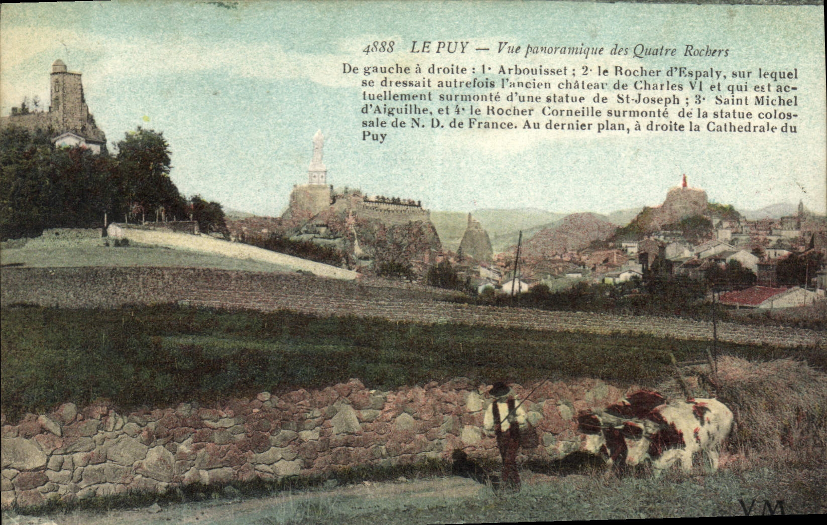 CPA Le Puy Vue panoramique des Quatre Rochers Attelage Bœufs