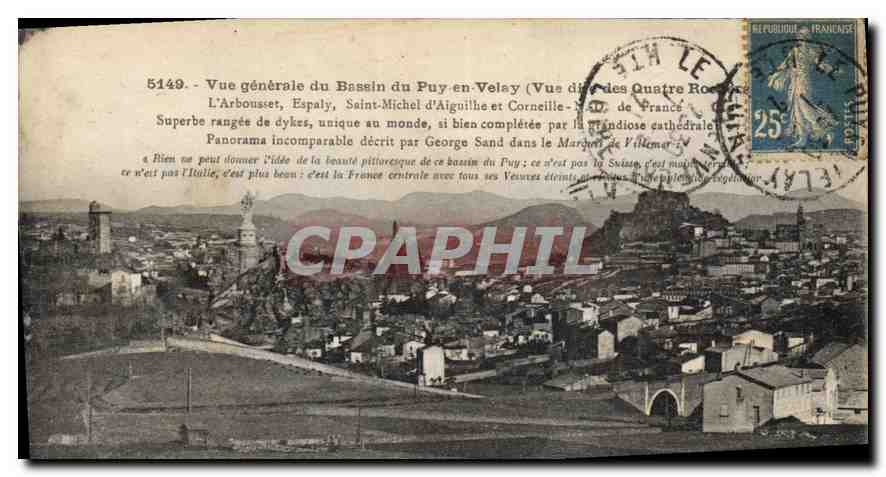 Vue générale du Bassin du Puy-en-Velay — Vue dite des Quatre Roche — éditeur anonyme, n° 5149