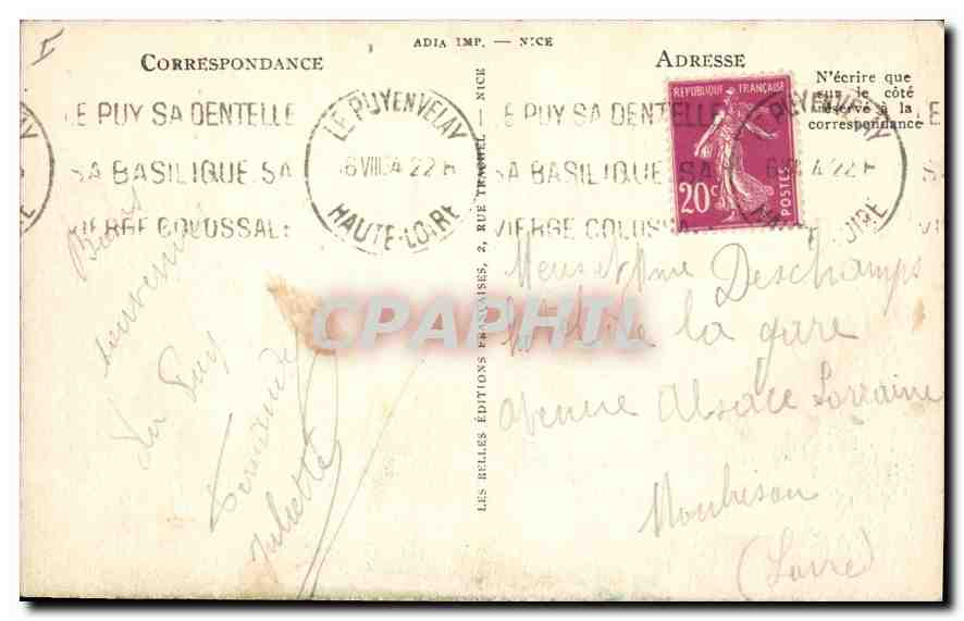 CPA Le Puy Vue Generale Les Rochers Corneille et Aiguilhe  — Back