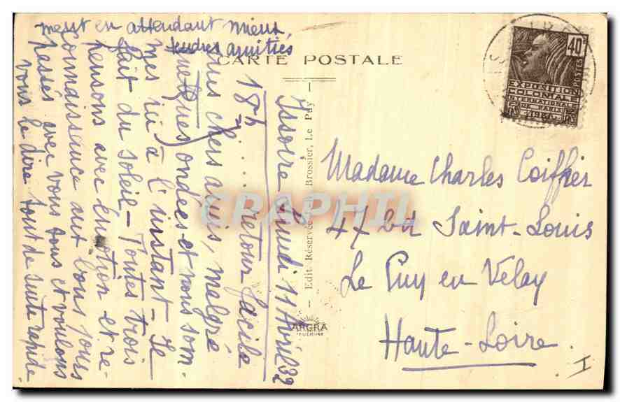 CPA Le Puy en Velay Une Galerie du Cloitre  — Back