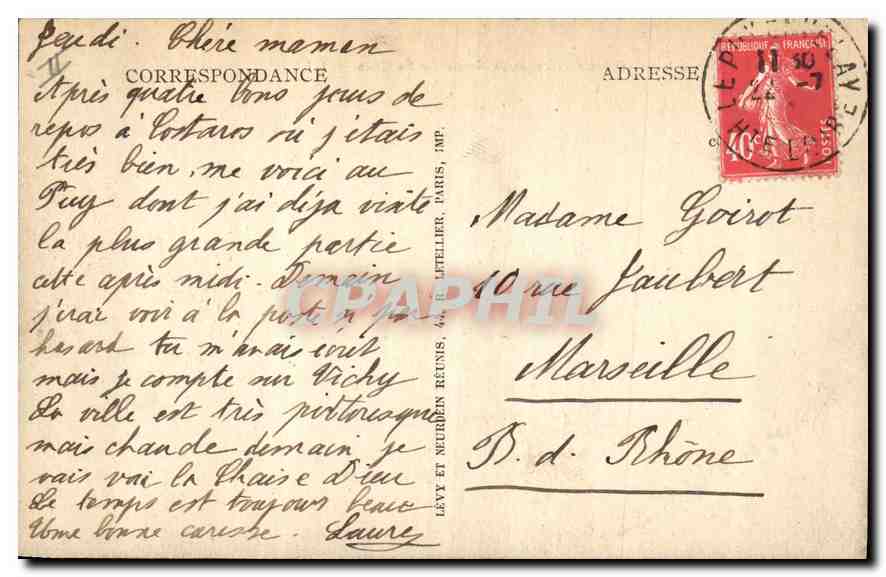 CPA Le Puy Vue Generale prise de la Route de Saugues  — Rückseite