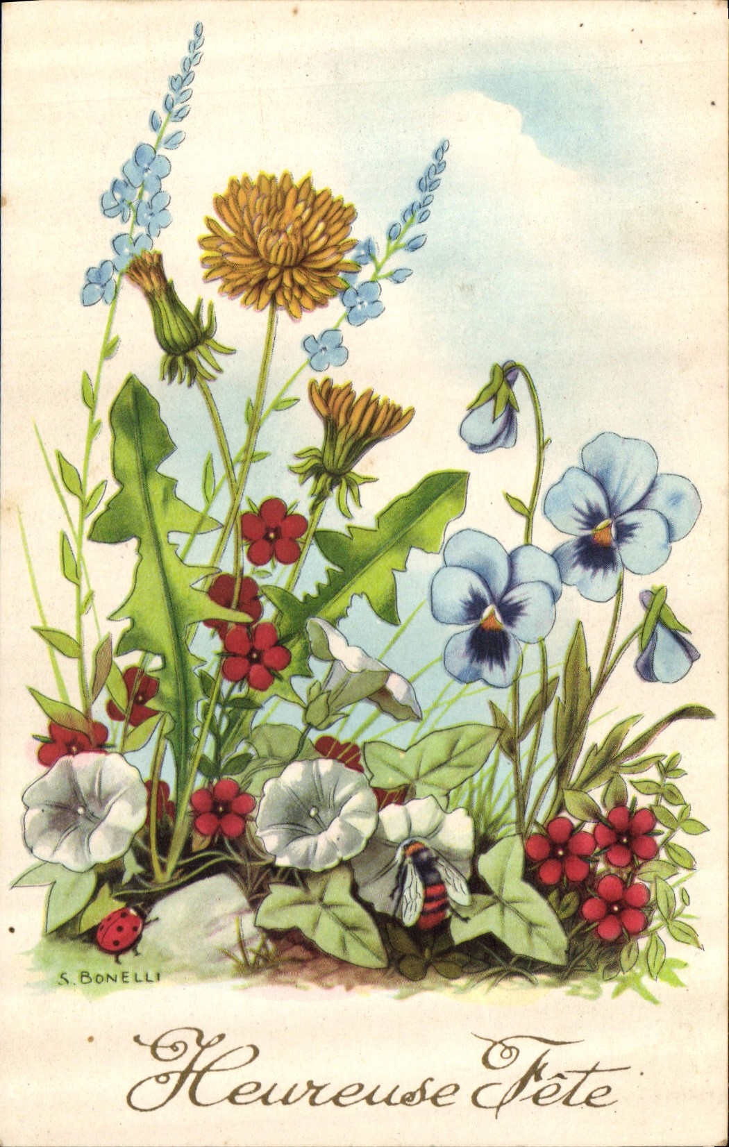 CPA Heureuse Fete Fleurs