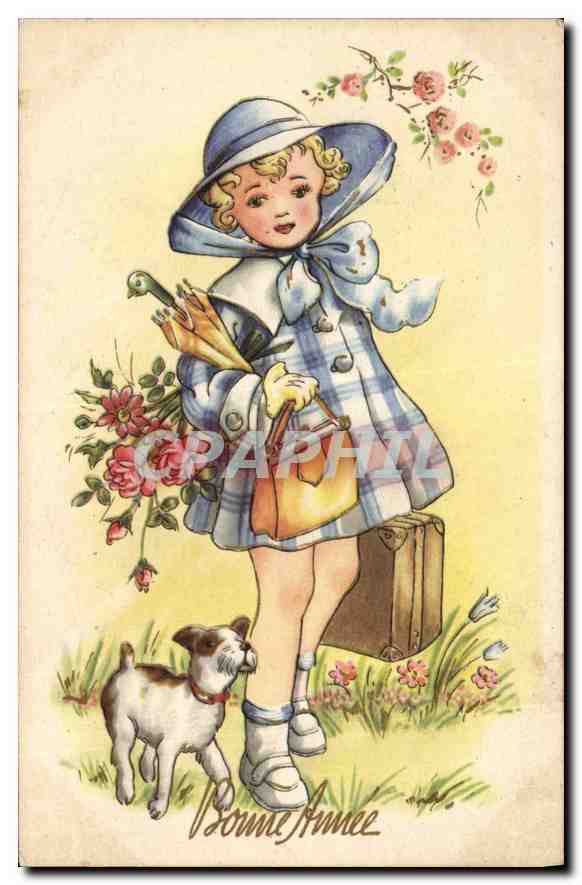 CPA Bonne Annee Enfant Chien