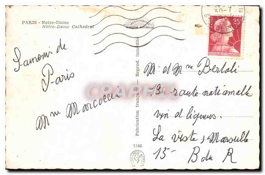 CPA Paris Notre Dame  — Verso