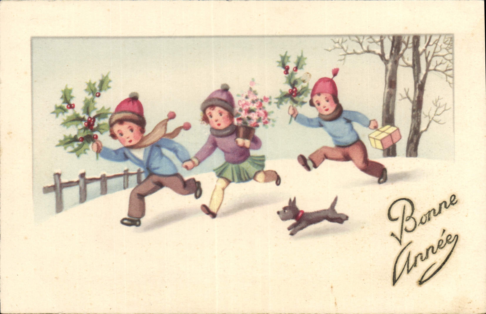 CPA Bonne Annee Enfants Chien