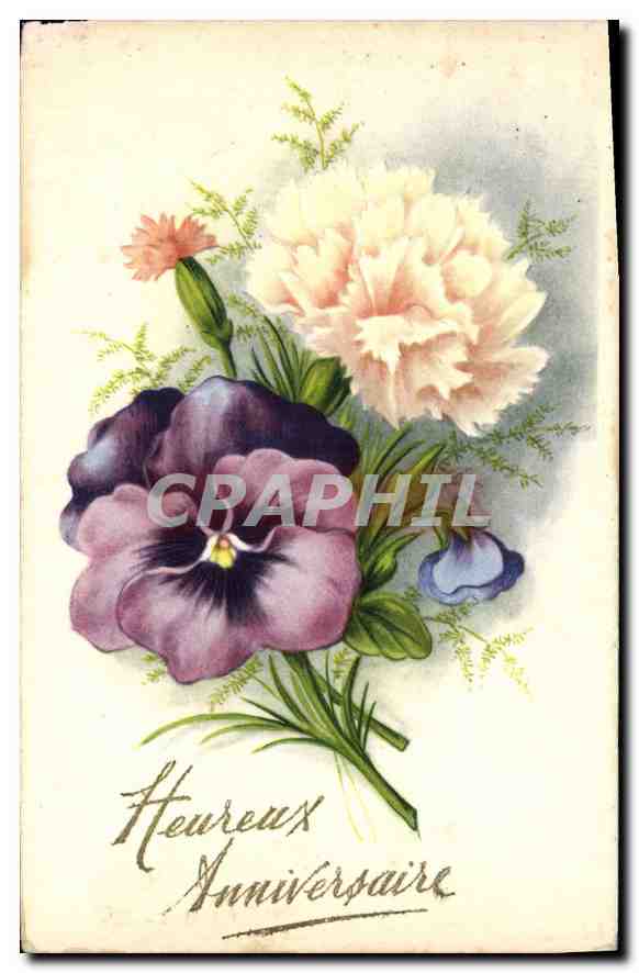 CPA Heureux Anniversaire Fleurs