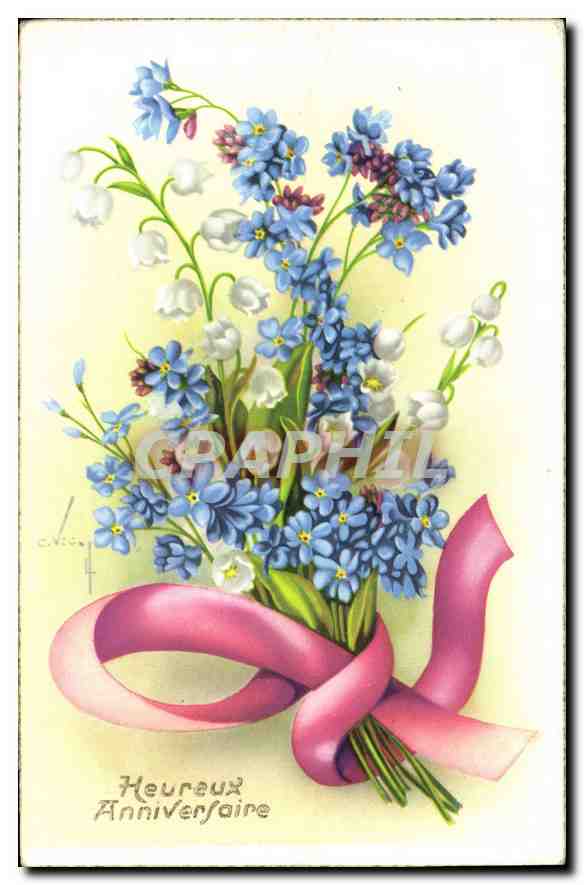 CPA Heureux Anniversaire Fleurs