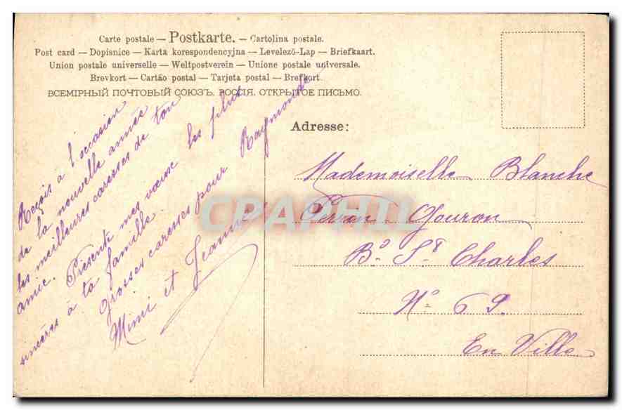 CPA Bonne Annee Femme Chien — Rückseite