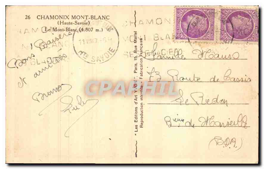 CPA Chamonix Mont Blanc Haute Savoie Le Mont Blanc  — Verso