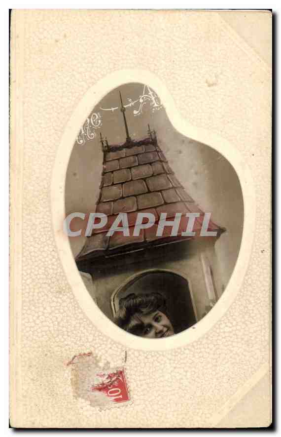 Woman above a tiled roof — anonymous publisher, series number not visible