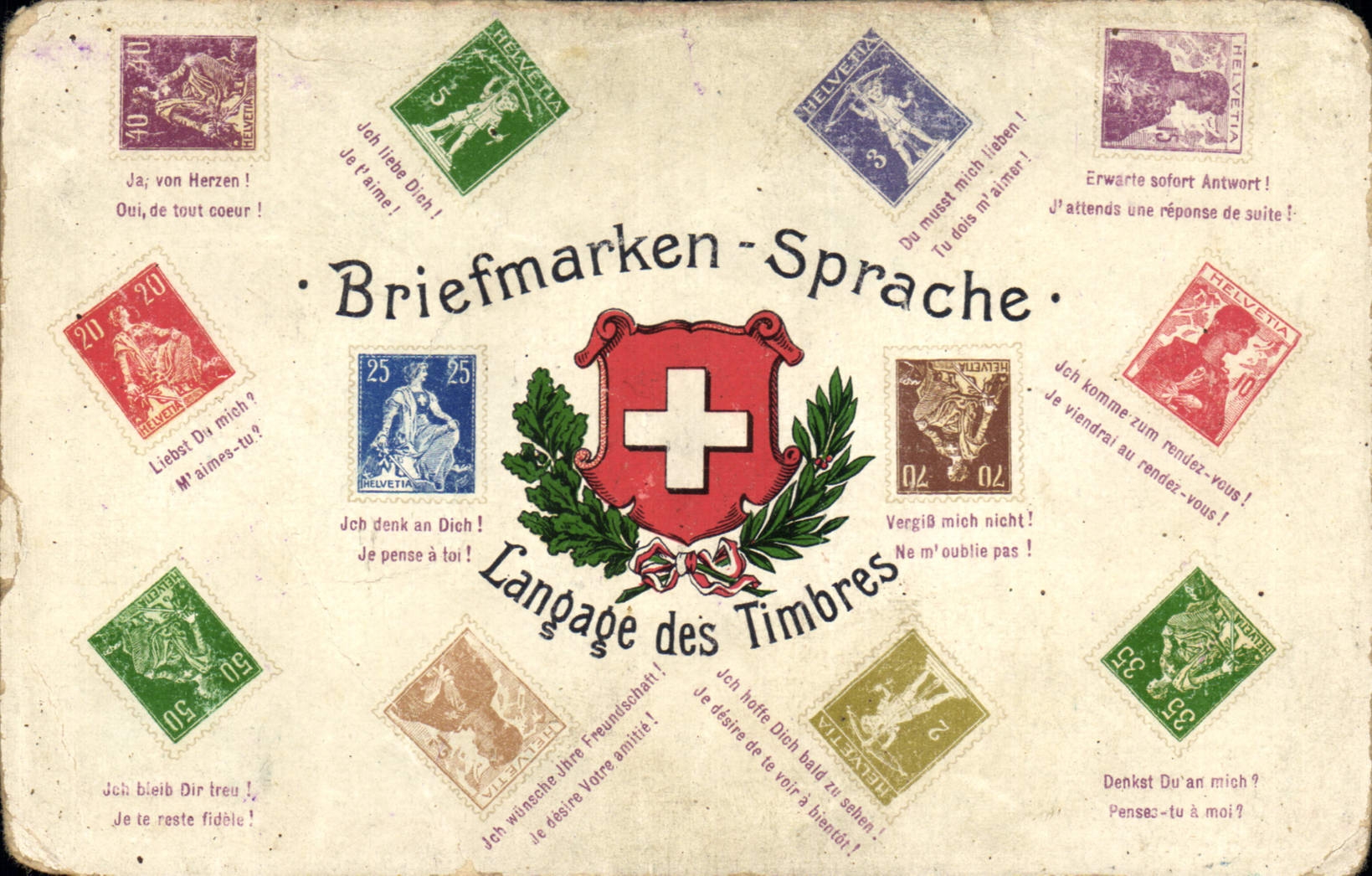 CPA Briefmarken Sprache Langage des Timbres 