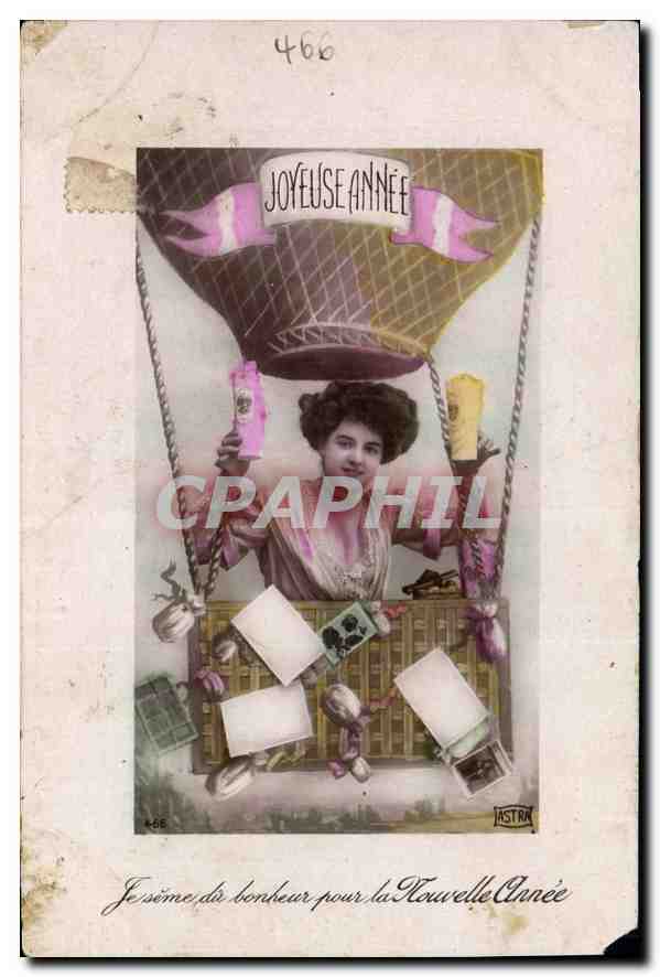 CPA Joyeuses Annee Femme Ballon Dirigeable