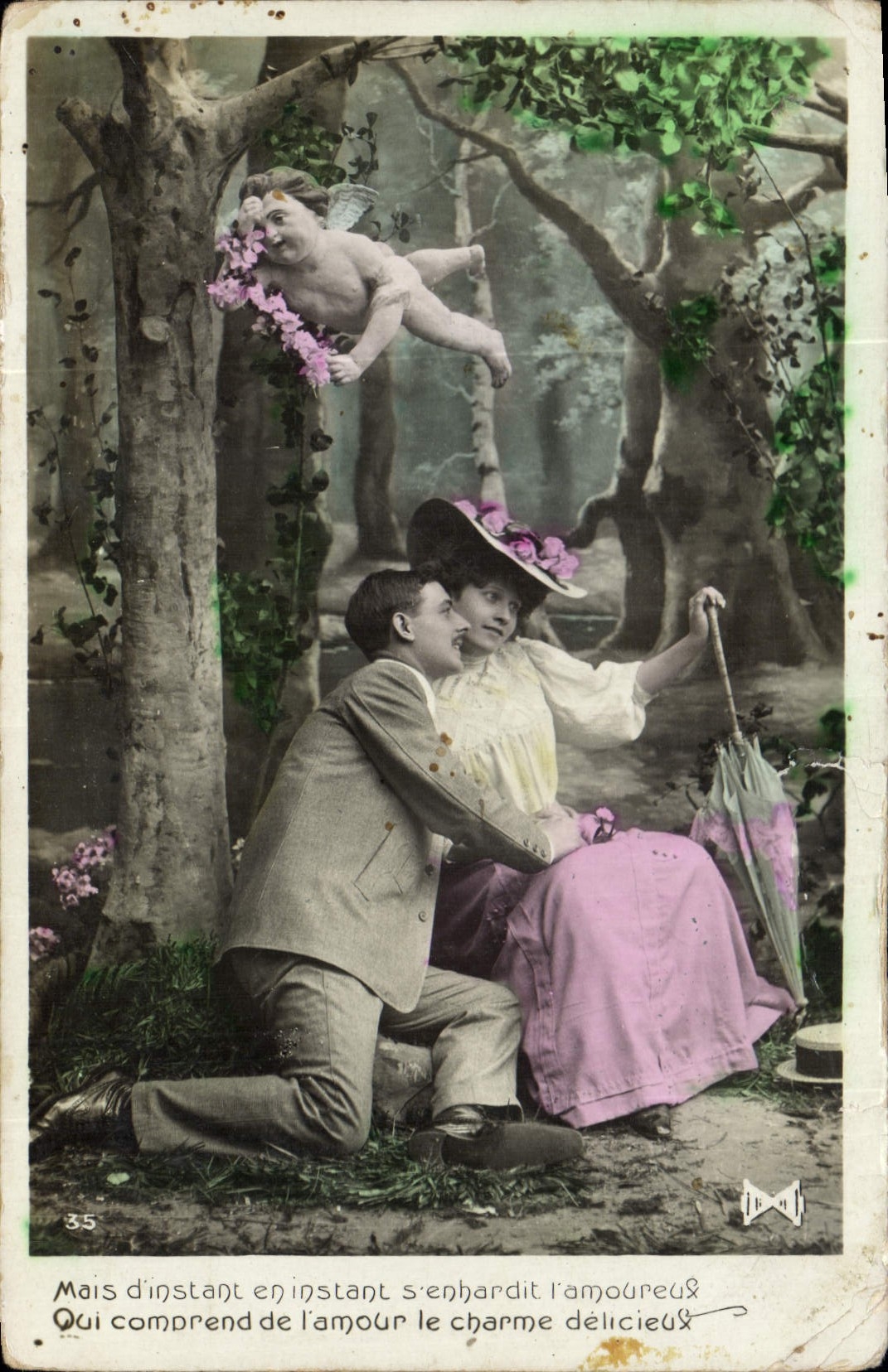 Amour dans la forêt — couple amoureux et Cupidon — éditeur anonyme, n°35