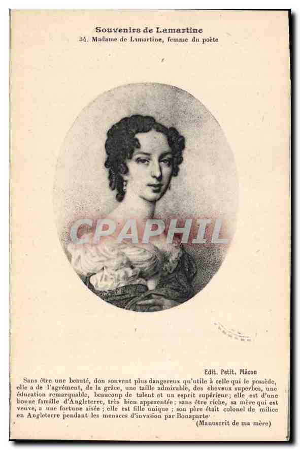 CPA Souvenir de Lamartine Madame de Lamatine femme du poete 