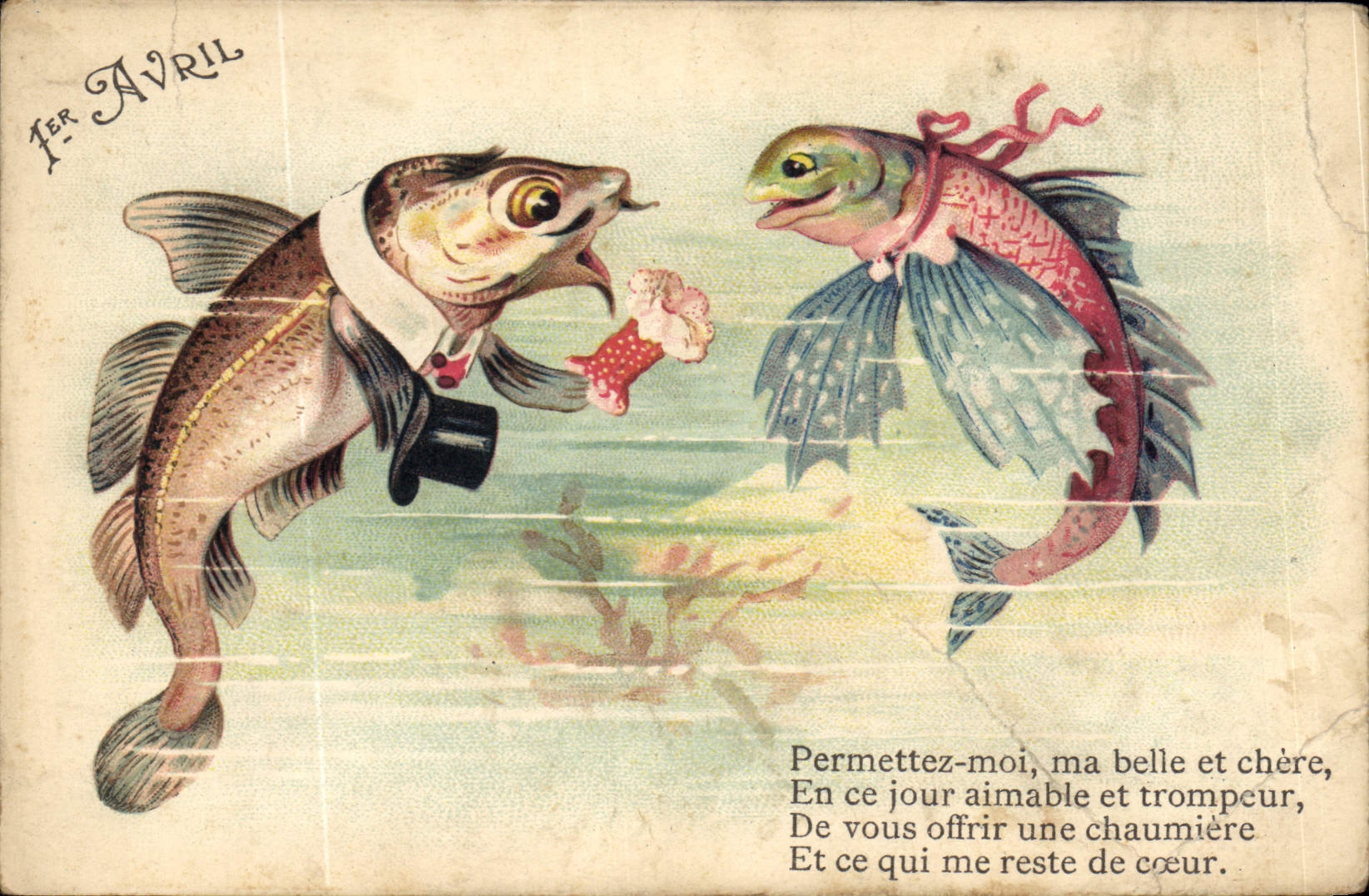 CPA Permettez moi ma belle et chere Poissons