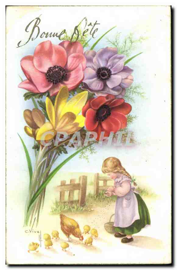 CPA Bonne Fete Fleurs Poussins