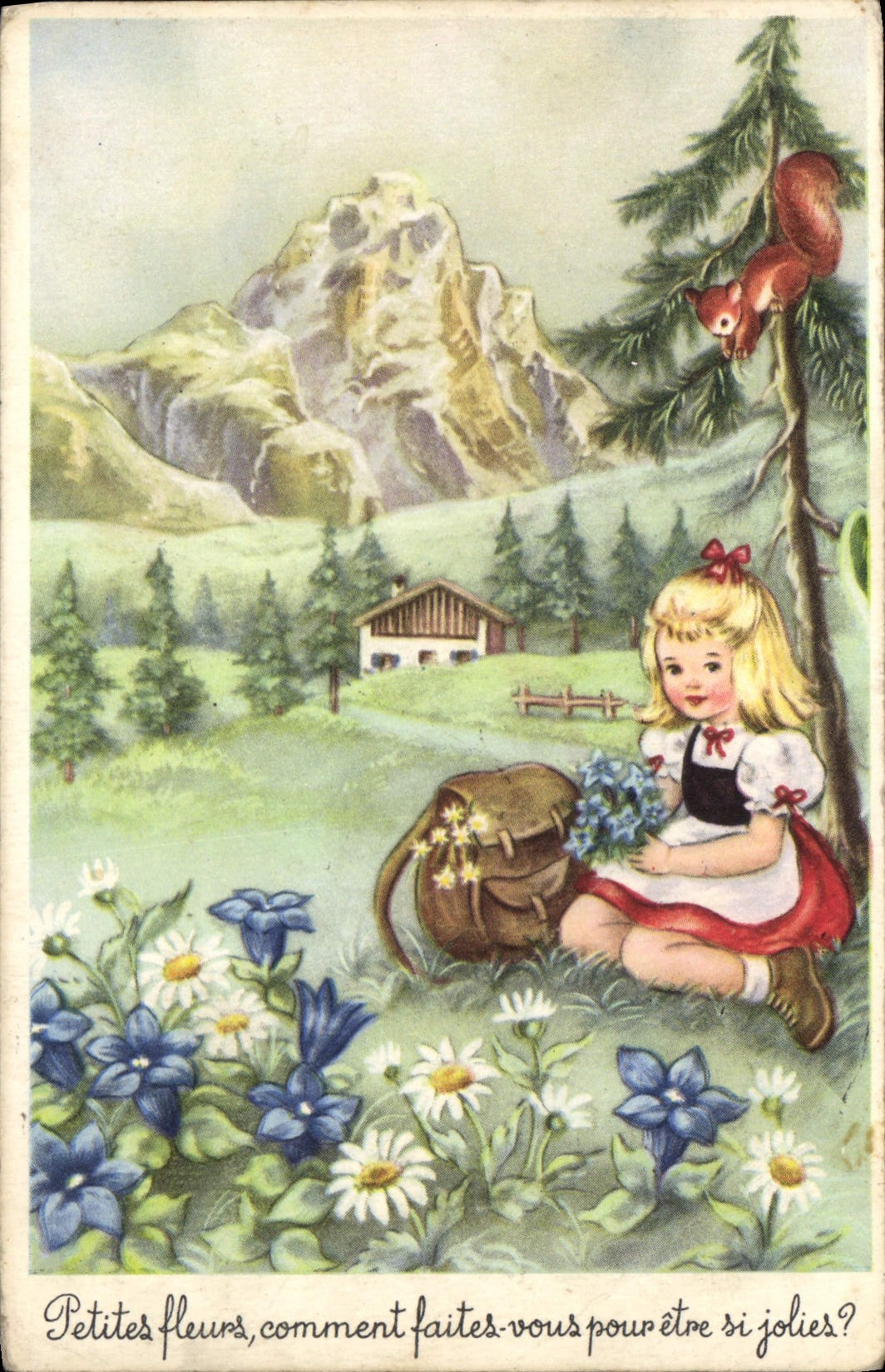 CPA Petites fleurs comment faites vous pour etre si jolies Enfant Ecureuil