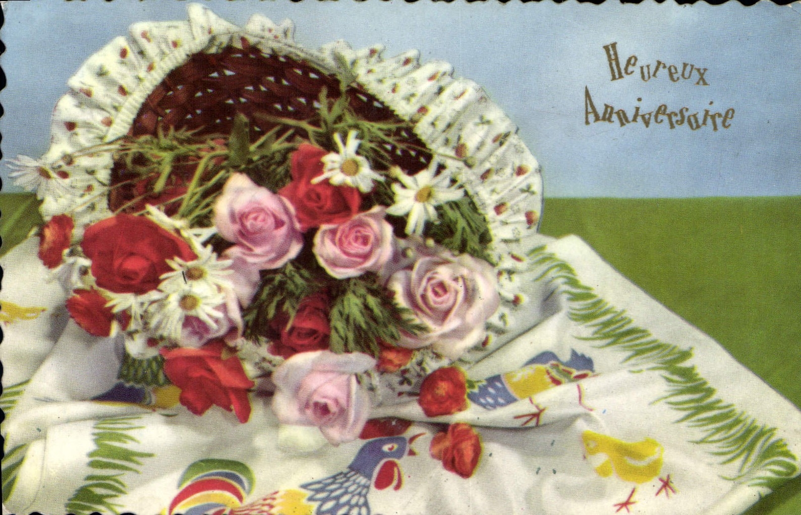 CPA Heureux Anniversaire Fleurs