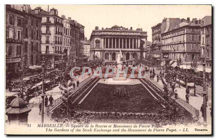 CPA Marseille Square de la Bourse et Monument de Pierre Puget 