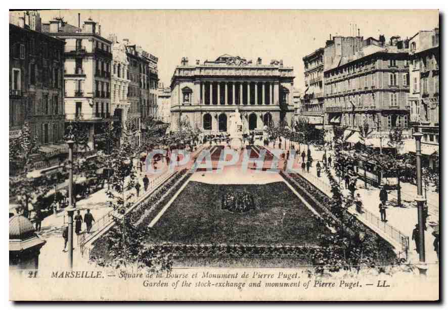 CPA Marseille Square de la Bourse et Monument de Pierre Puget 