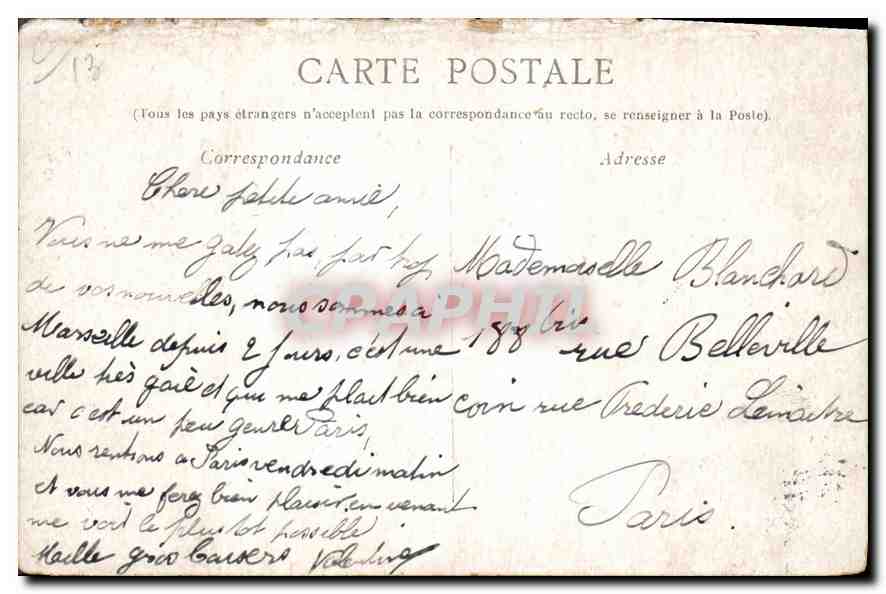CPA Marseille La Bourse  — Rückseite