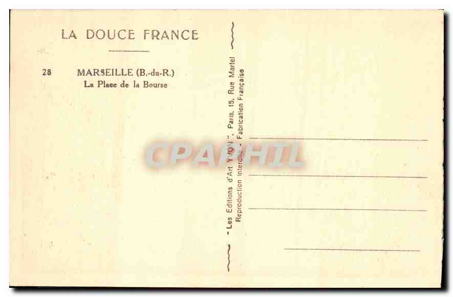 CPA Marseille B du R La Place de la Bourse  — Verso