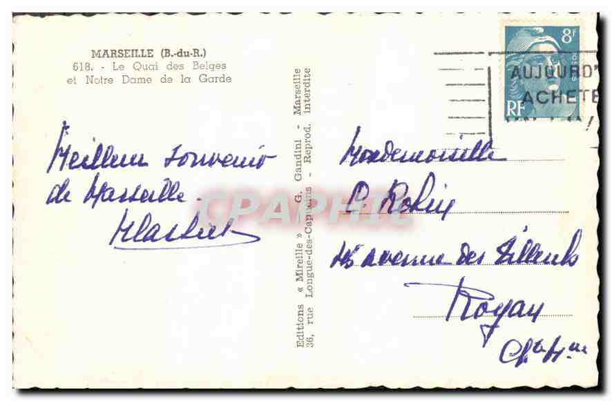 CPA Marseille B du R Le Quai des Belges et Notre Dame de la Garde  — Rückseite