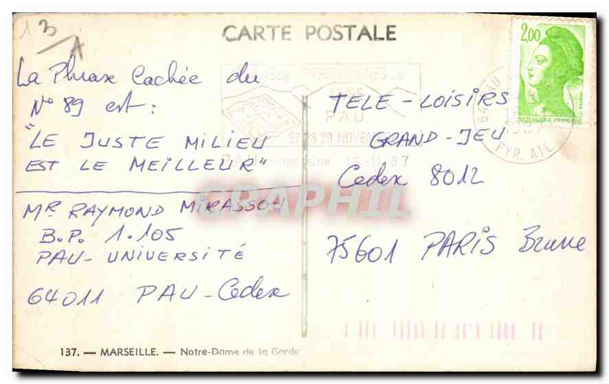 CPA Marseille Notre Dame de la Garde  — Rückseite