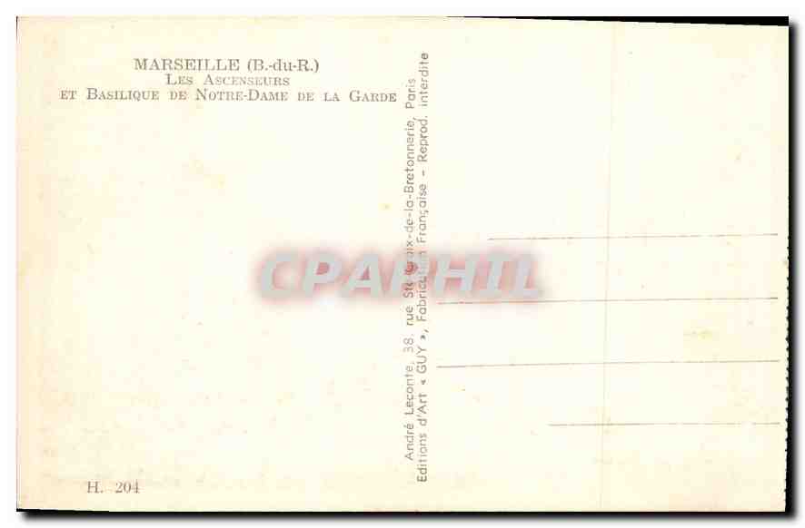 Marseille (B.du-R.) — Les ascenseurs et basilique de Notre-Dame de la Garde — Éditions d'Art GUY — Reverso
