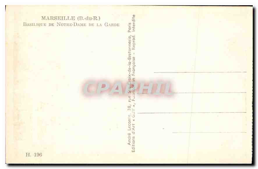 CPA Marseille B du R Basilique de Notre Dame de la Garde  — Rückseite