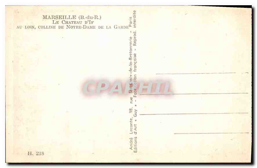 CPA Marseille Bouches du Rhone Le Chateau d'If au Lion Colline de Notre Dame de la Garde  — Verso