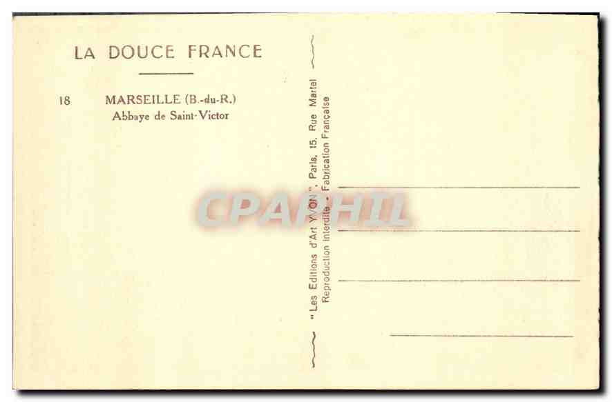 CPA Marseille Bouches du Rhone Abbaye de Saint Victor  — Rückseite