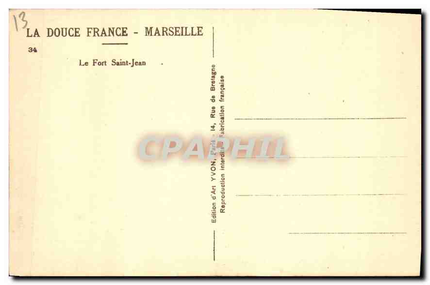 CPA La Douce France Marseille Le Fort Saint Jean  — Rückseite