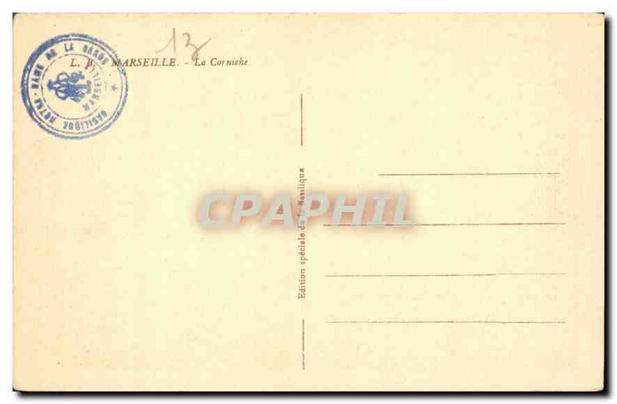 CPA Marseille La Corniche  — Verso