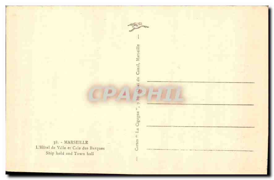 Marseille — L'Hôtel de Ville et Cale des Barques — Cartes 'La Cigogne', n°38 — Verso