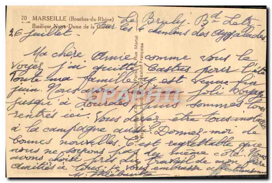 CPA Marseille Bouches du Rhone Basilique Notre Dame de la Garde  — Rückseite