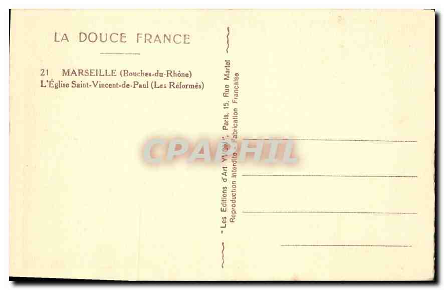 CPA Marseille Bouches du Rhone L'Eglise Saint Vincent de Paul  — Rückseite