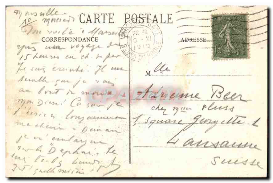 Marseille - La Cannebière — vue de la rue avec tramway et bâtiments — Éditeur EL. n° 149 — Verso