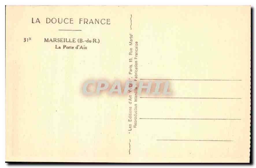 CPA Marseille Bouches du Rhone La Porte d'Aix  — Rückseite