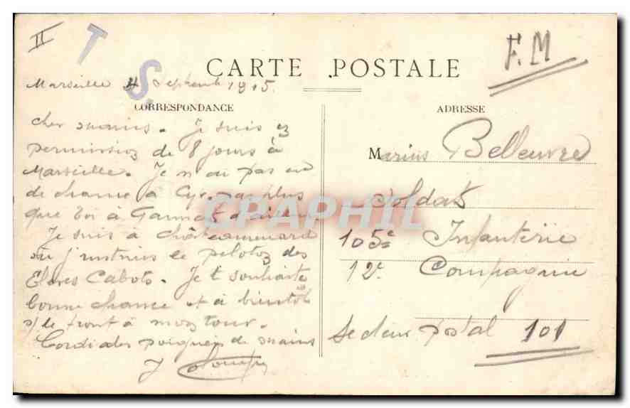 CPA Marseille La Prefecture  — Rückseite