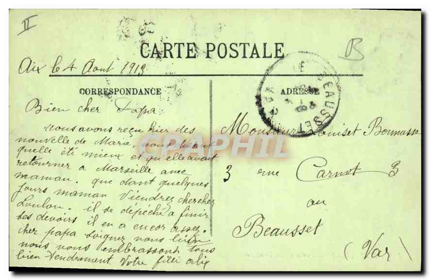 CPA Marseille Fontaine des Danaides  — Rückseite