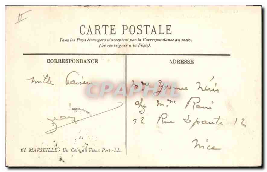 CPA Marseille Un Coin du Vieux Port  — Rückseite
