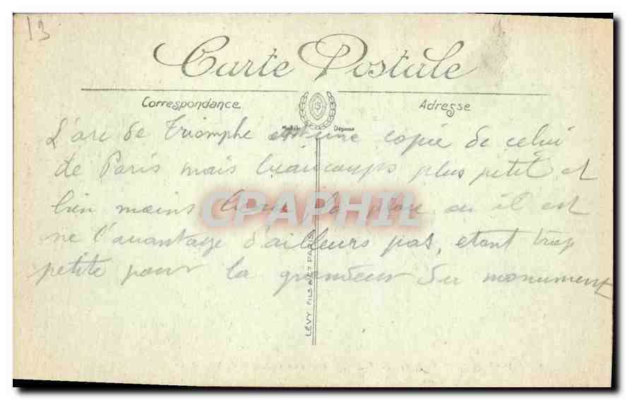 CPA Marseille L'Arc de Triomphe eleve aux Gloires de la Republique  — Rückseite